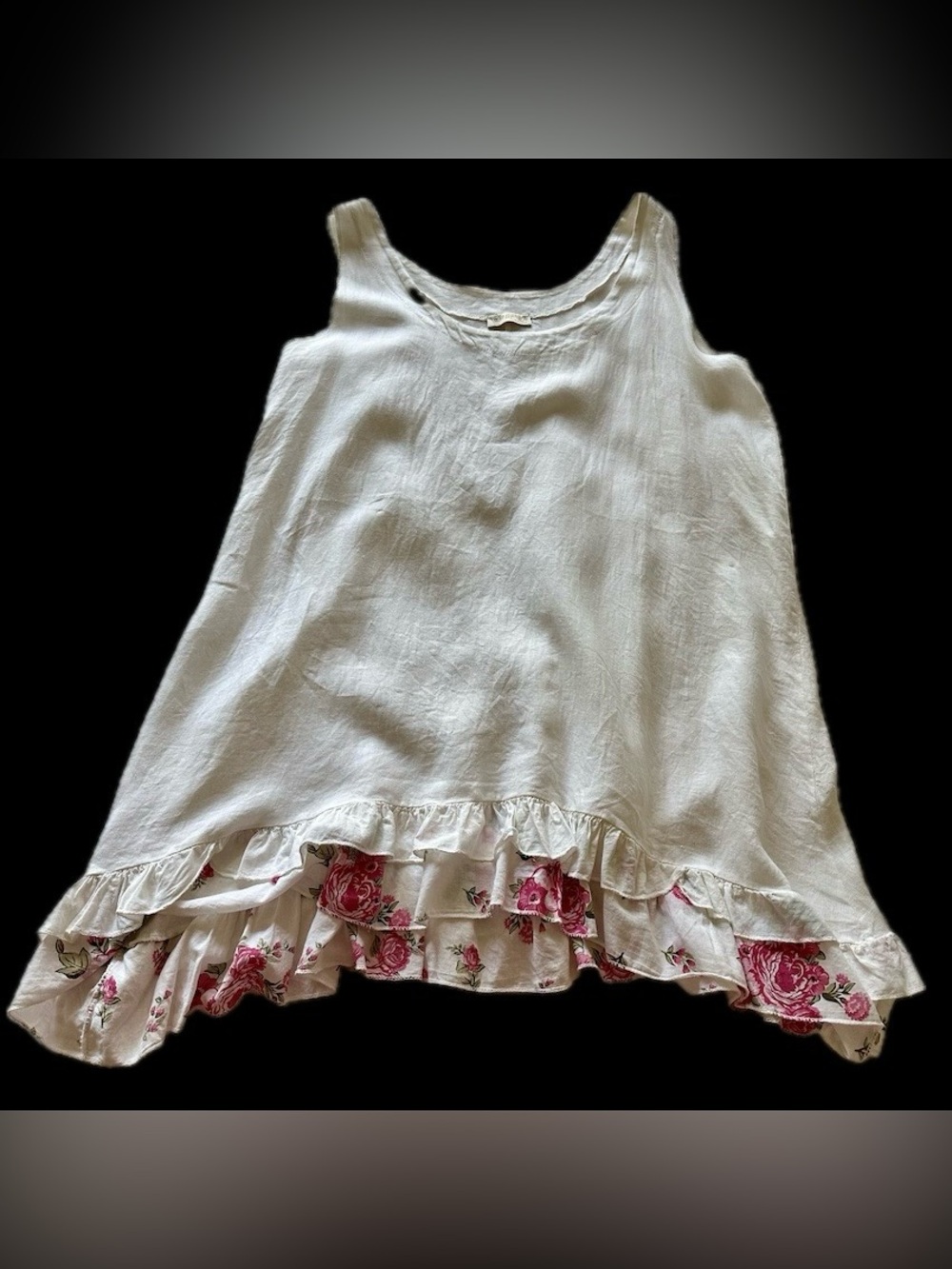 talia benson 100% linen white swing dress w floral & polka dot lace trim / xxl